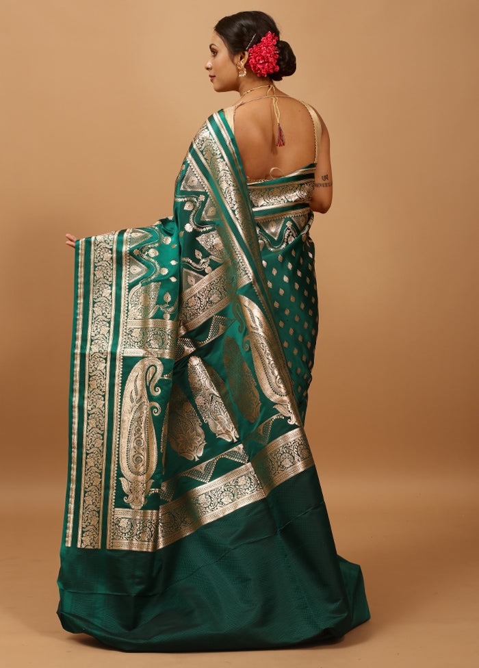 Green Banarasi Silk Saree With Blouse Piece