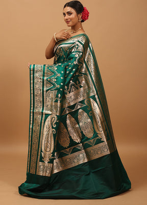 Green Banarasi Silk Saree With Blouse Piece