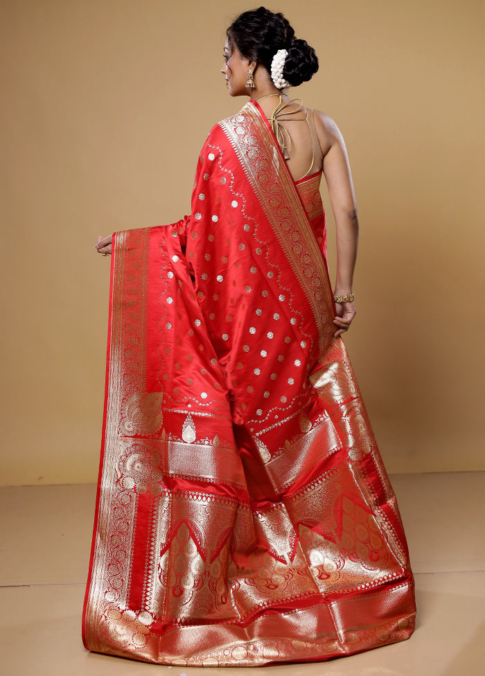 Red Banarasi Silk Saree With Blouse Piece