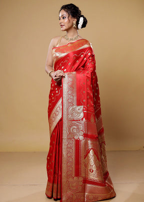 Red Banarasi Silk Saree With Blouse Piece