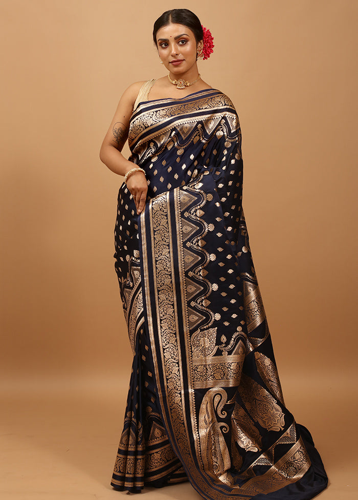 Blue Banarasi Silk Saree With Blouse Piece