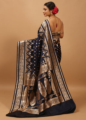 Blue Banarasi Silk Saree With Blouse Piece