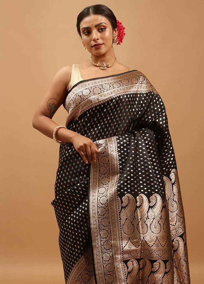 Black Banarasi Silk Saree With Blouse Piece