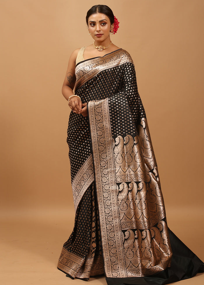 Black Banarasi Silk Saree With Blouse Piece