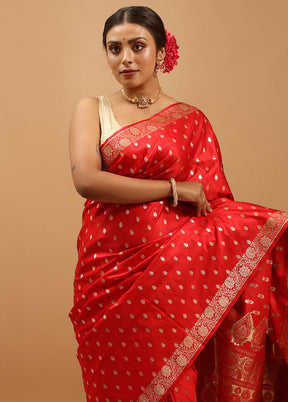 Red Banarasi Silk Saree With Blouse Piece