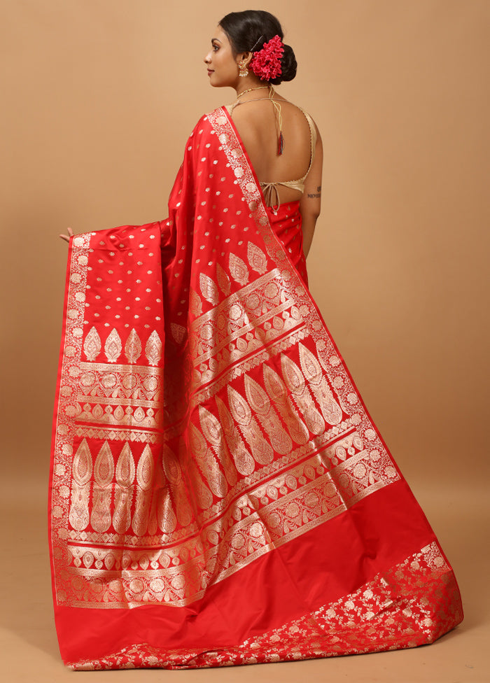 Red Banarasi Silk Saree With Blouse Piece