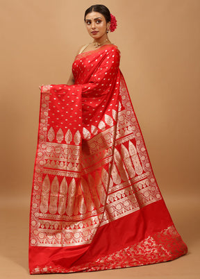 Red Banarasi Silk Saree With Blouse Piece