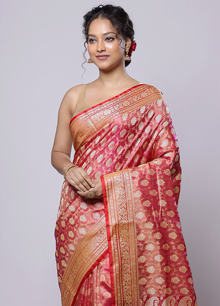 Pink Dupion Silk Saree With Blouse Piece