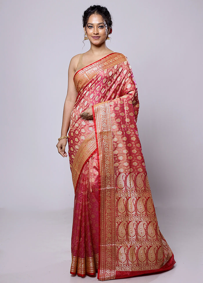 Pink Dupion Silk Saree With Blouse Piece