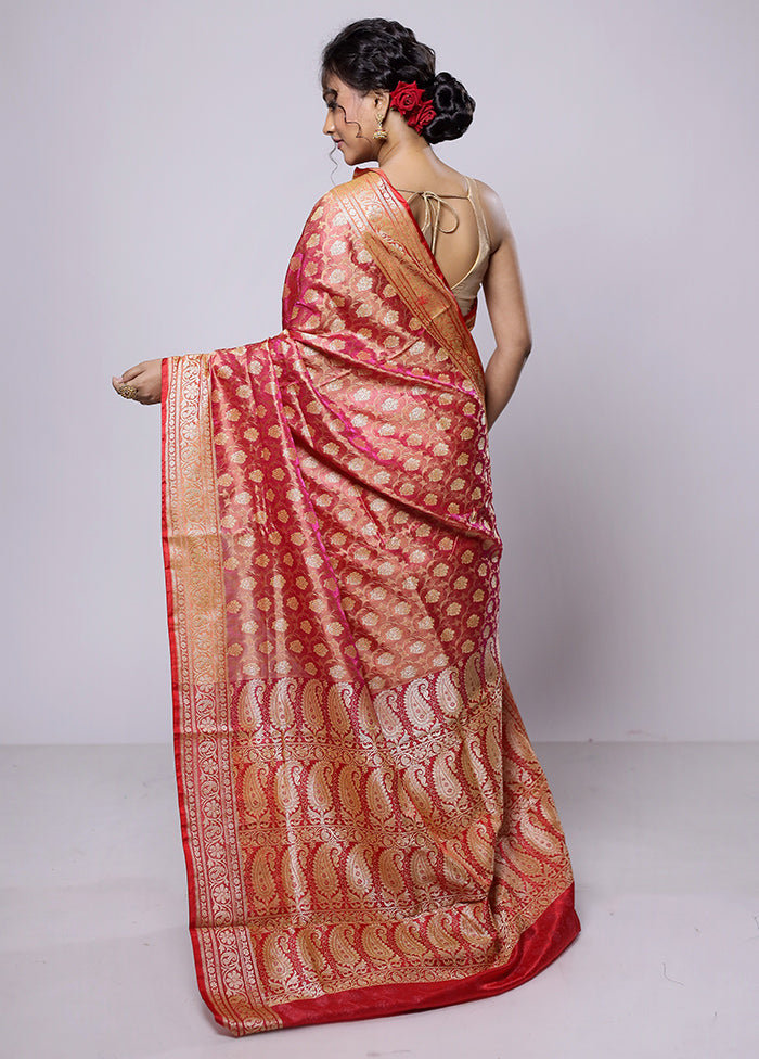 Pink Dupion Silk Saree With Blouse Piece