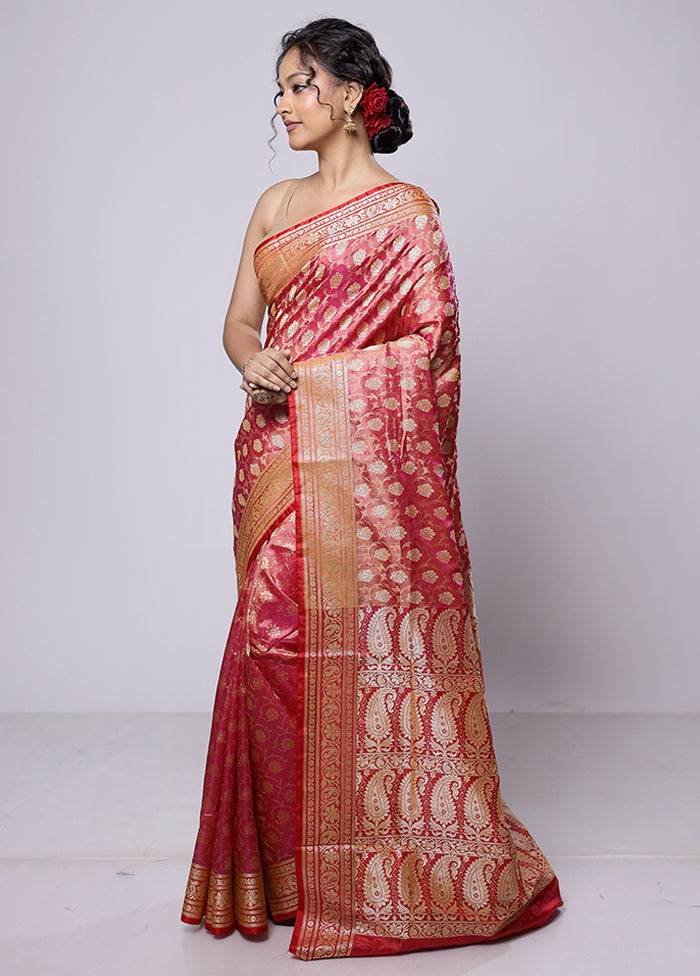 Pink Dupion Silk Saree With Blouse Piece