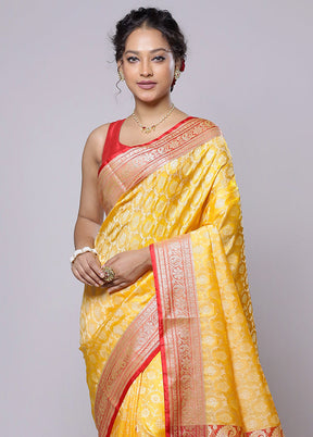 Yellow Dupion Silk Saree With Blouse Piece