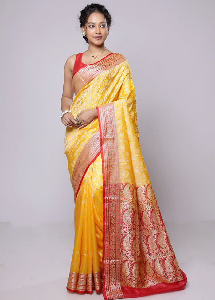 Yellow Dupion Silk Saree With Blouse Piece