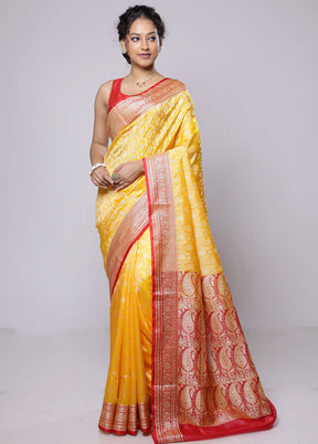 Yellow Dupion Silk Saree With Blouse Piece