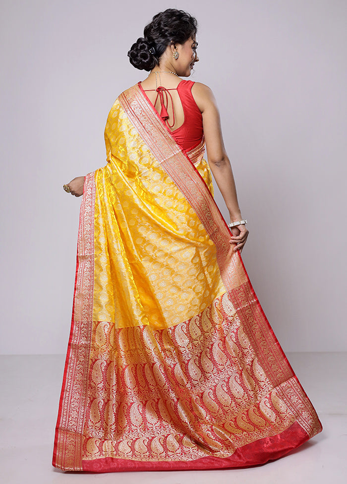 Yellow Dupion Silk Saree With Blouse Piece