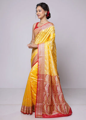 Yellow Dupion Silk Saree With Blouse Piece