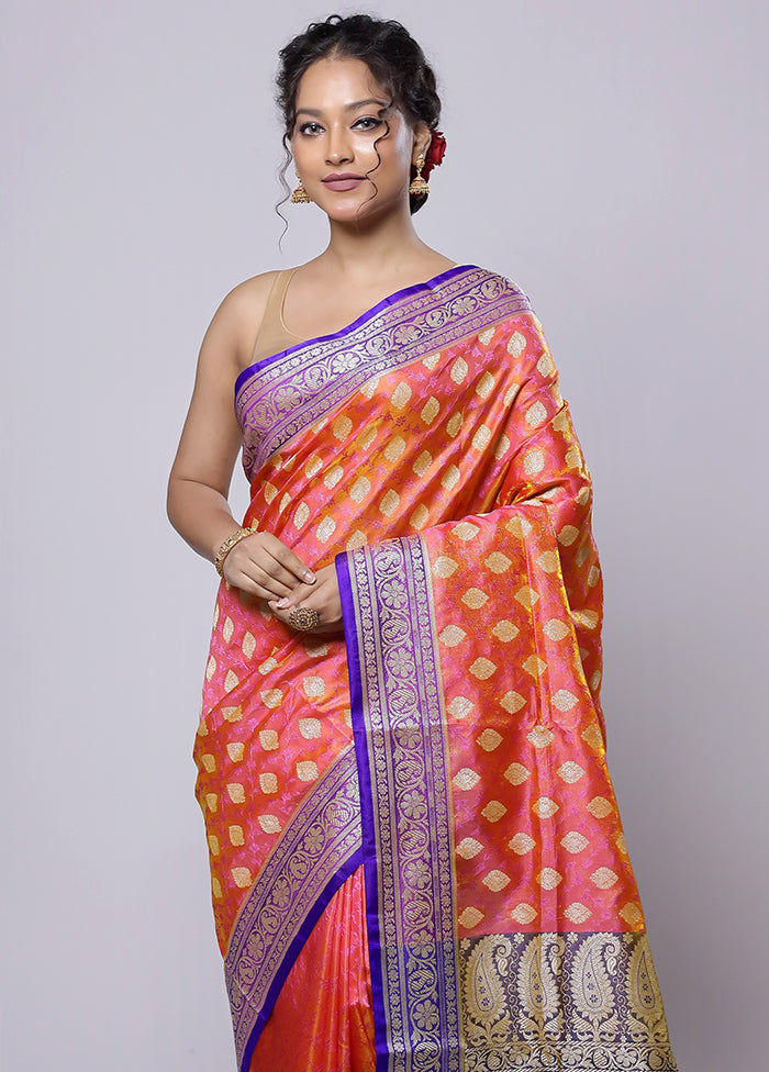 Pink Dupion Silk Saree With Blouse Piece