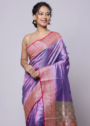 Purple Dupion Silk Saree With Blouse Piece