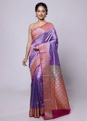 Purple Dupion Silk Saree With Blouse Piece