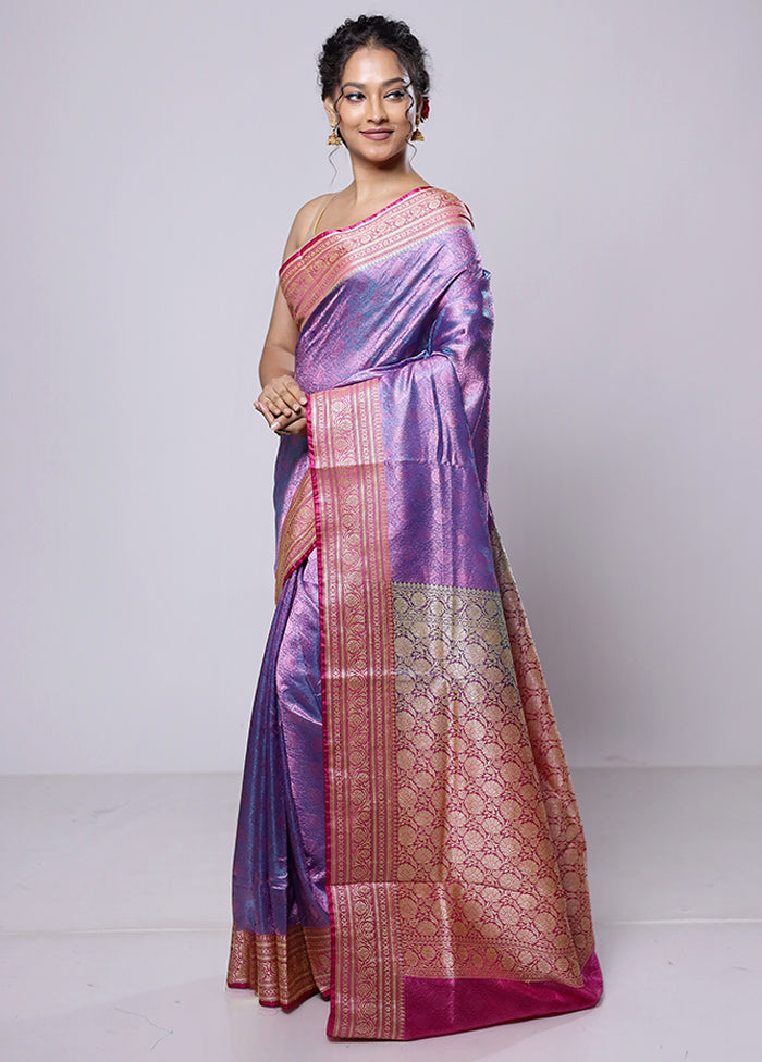 Purple Dupion Silk Saree With Blouse Piece