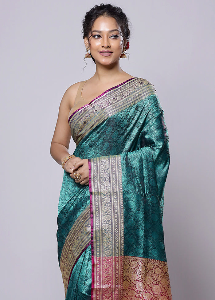 Green Dupion Silk Saree With Blouse Piece