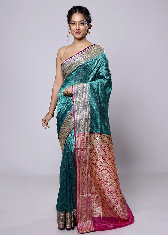 Green Dupion Silk Saree With Blouse Piece