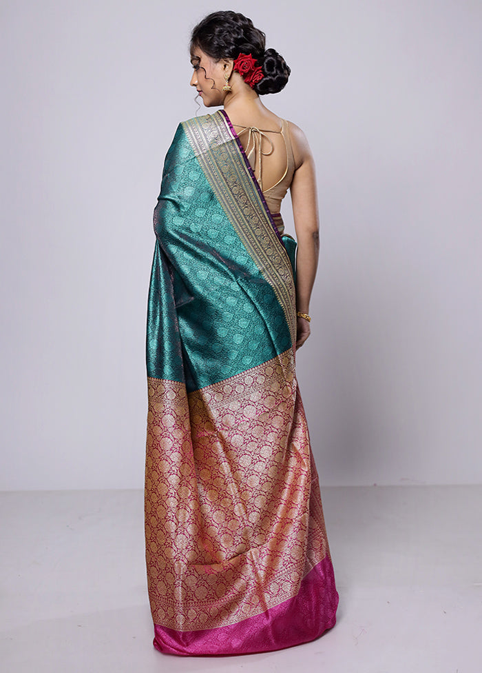 Green Dupion Silk Saree With Blouse Piece