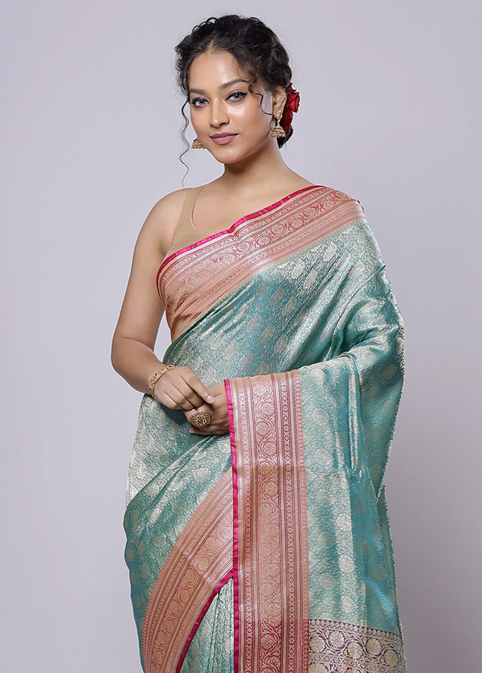 Green Dupion Silk Saree With Blouse Piece