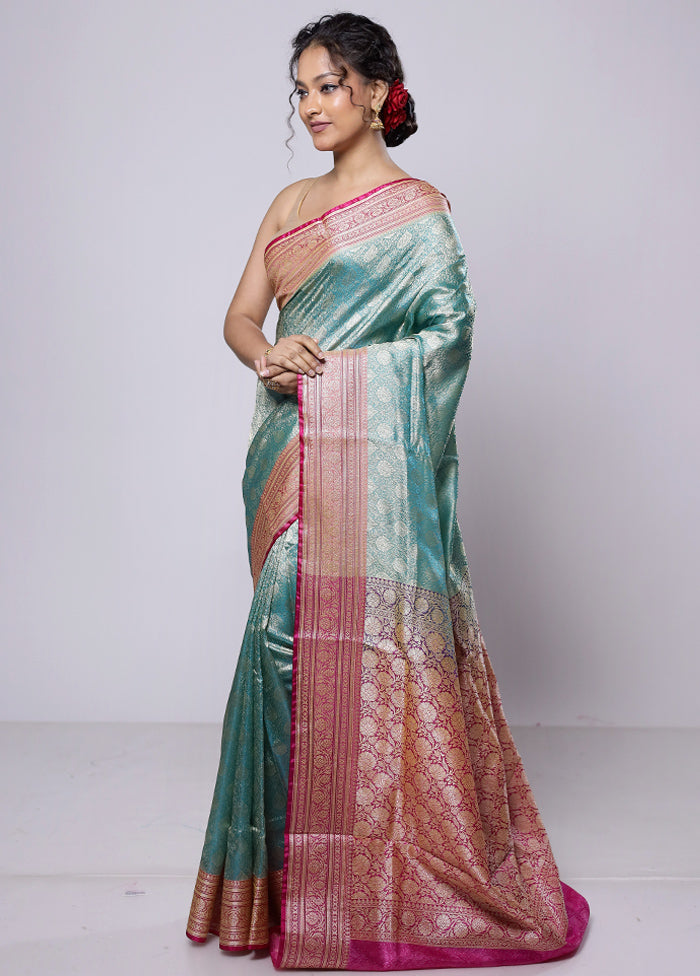 Green Dupion Silk Saree With Blouse Piece