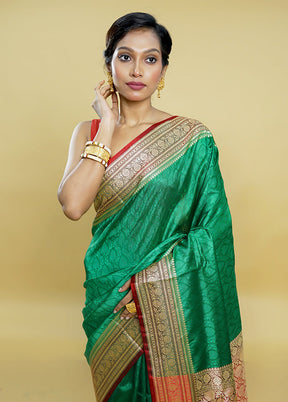 Green Dupion Silk Saree With Blouse Piece