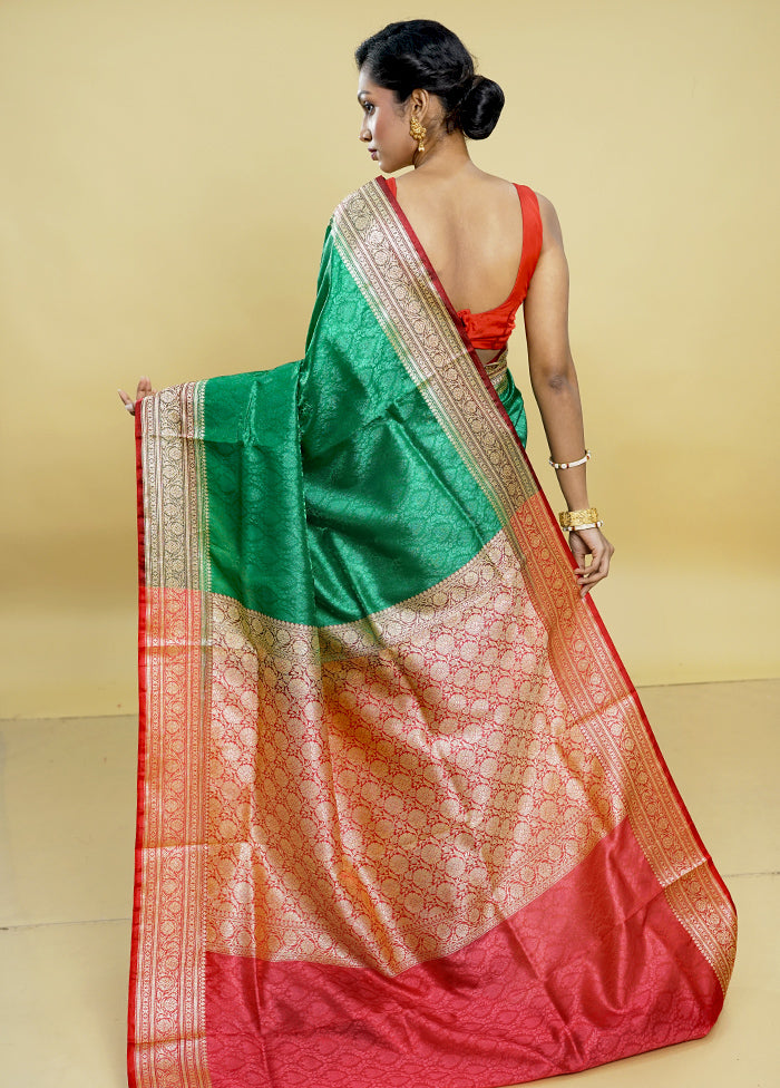 Green Dupion Silk Saree With Blouse Piece