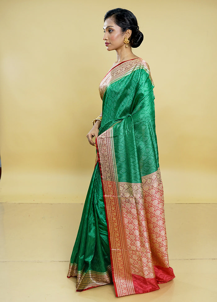 Green Dupion Silk Saree With Blouse Piece