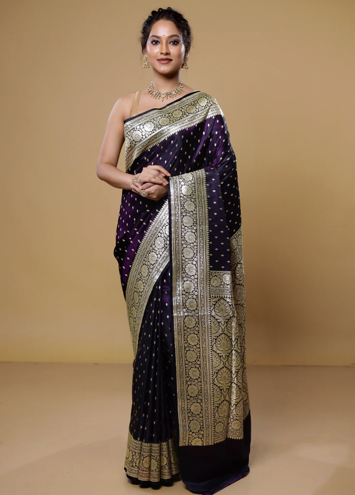 Purple Handloom Banarasi Pure Silk Saree With Blouse Piece