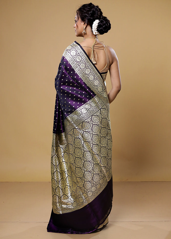 Purple Handloom Banarasi Pure Silk Saree With Blouse Piece