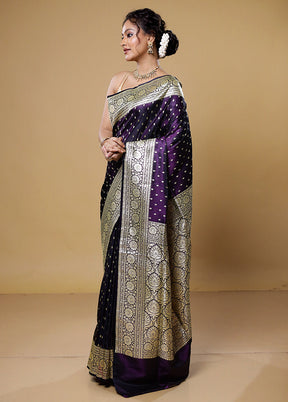 Purple Handloom Banarasi Pure Silk Saree With Blouse Piece