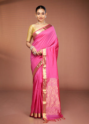 Pink Kanjivaram Silk Saree With Blouse Piece