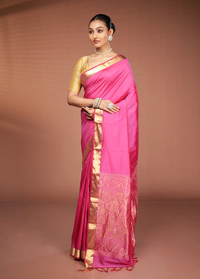 Pink Kanjivaram Silk Saree With Blouse Piece