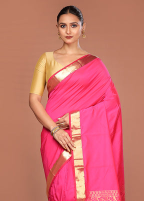 Pink Kanjivaram Silk Saree With Blouse Piece