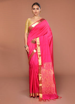 Pink Kanjivaram Silk Saree With Blouse Piece