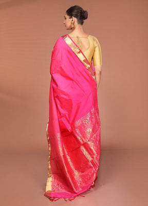 Pink Kanjivaram Silk Saree With Blouse Piece