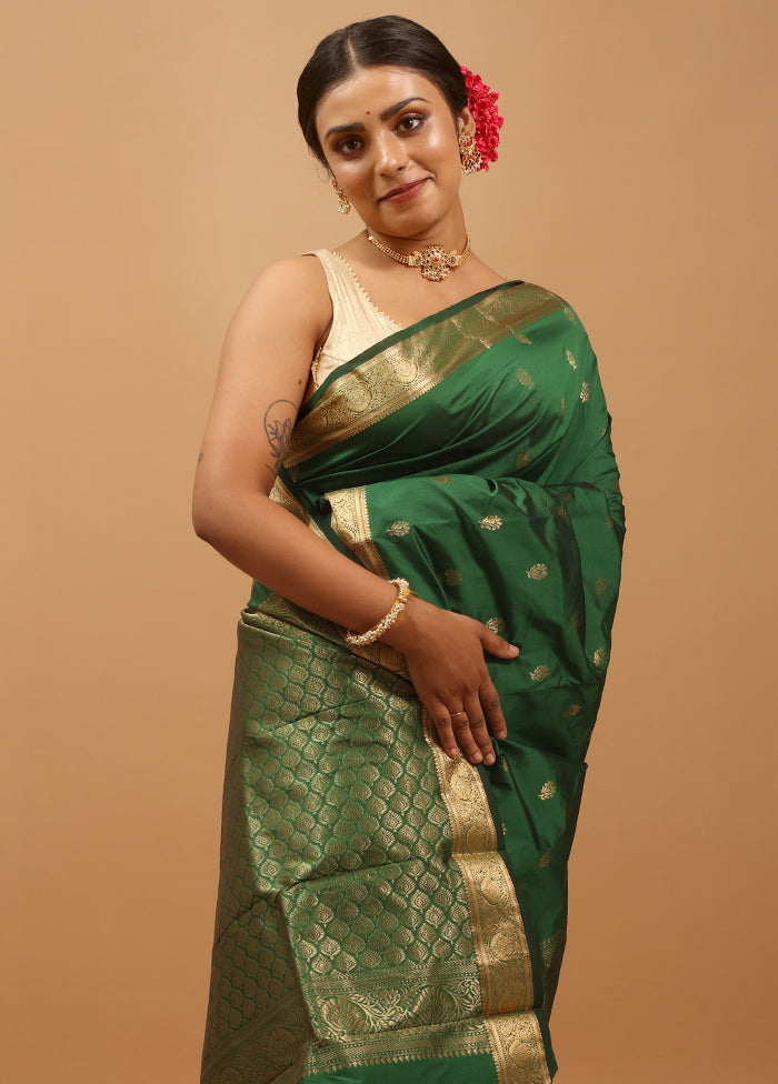 Green Kanjivaram Silk Saree With Blouse Piece