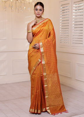 Rust Kanjivaram Silk Saree With Blouse Piece