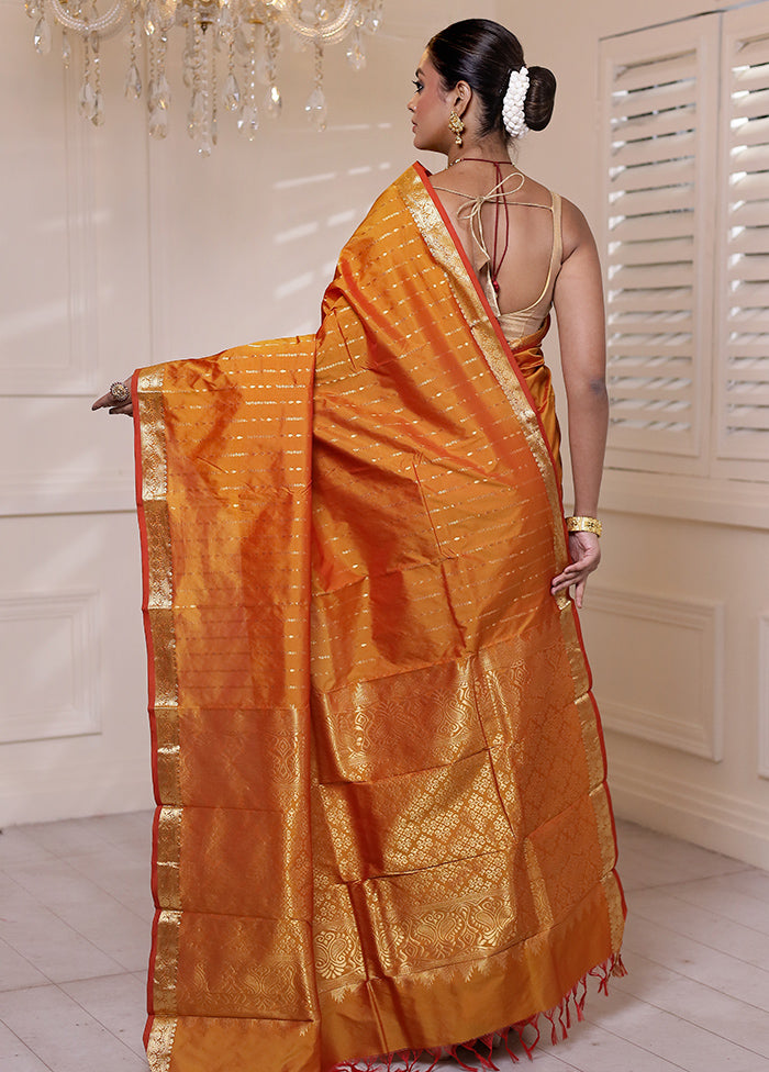 Rust Kanjivaram Silk Saree With Blouse Piece