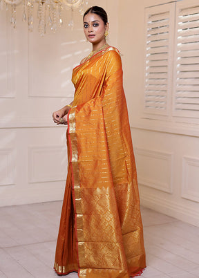 Rust Kanjivaram Silk Saree With Blouse Piece