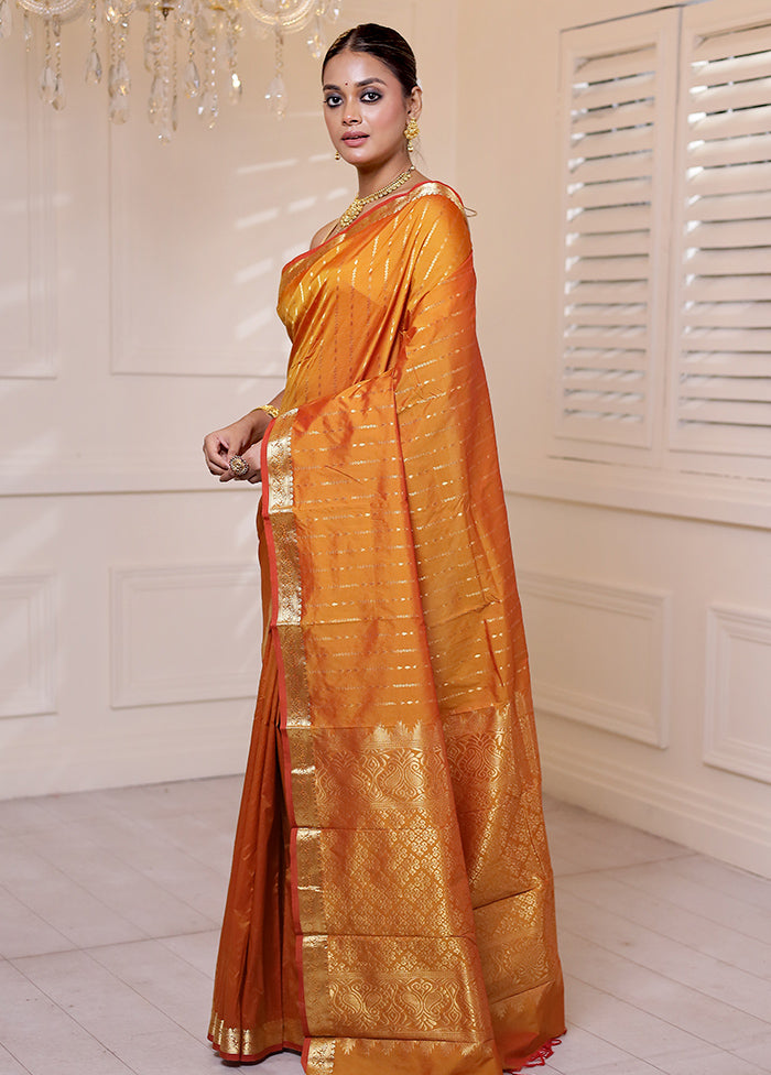 Rust Kanjivaram Silk Saree With Blouse Piece