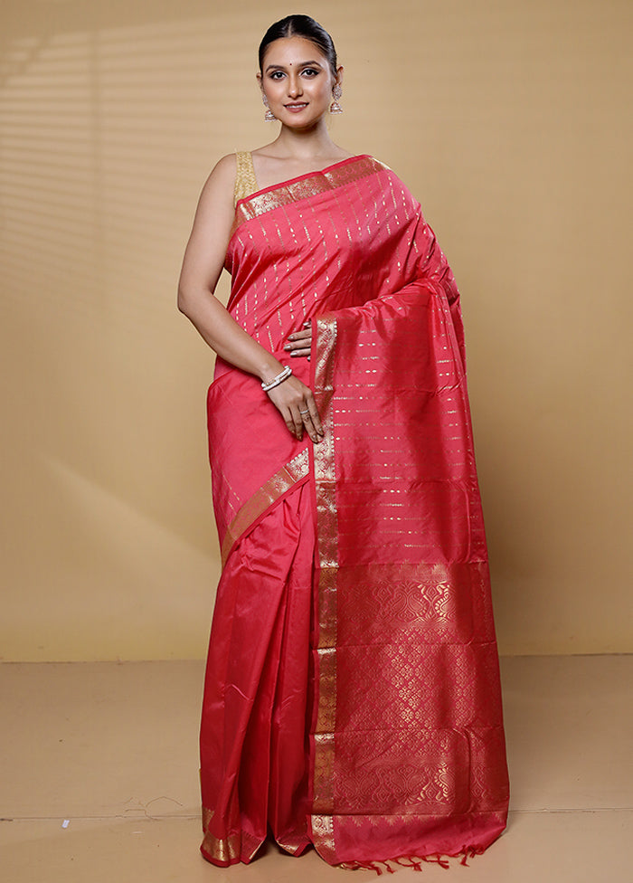 Peach Kanjivaram Silk Saree With Blouse Piece