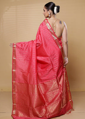 Peach Kanjivaram Silk Saree With Blouse Piece