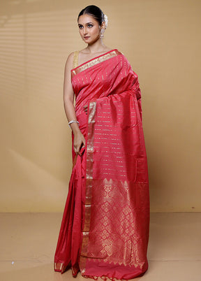 Peach Kanjivaram Silk Saree With Blouse Piece