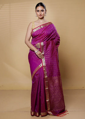 Purple Kanjivaram Silk Saree With Blouse Piece