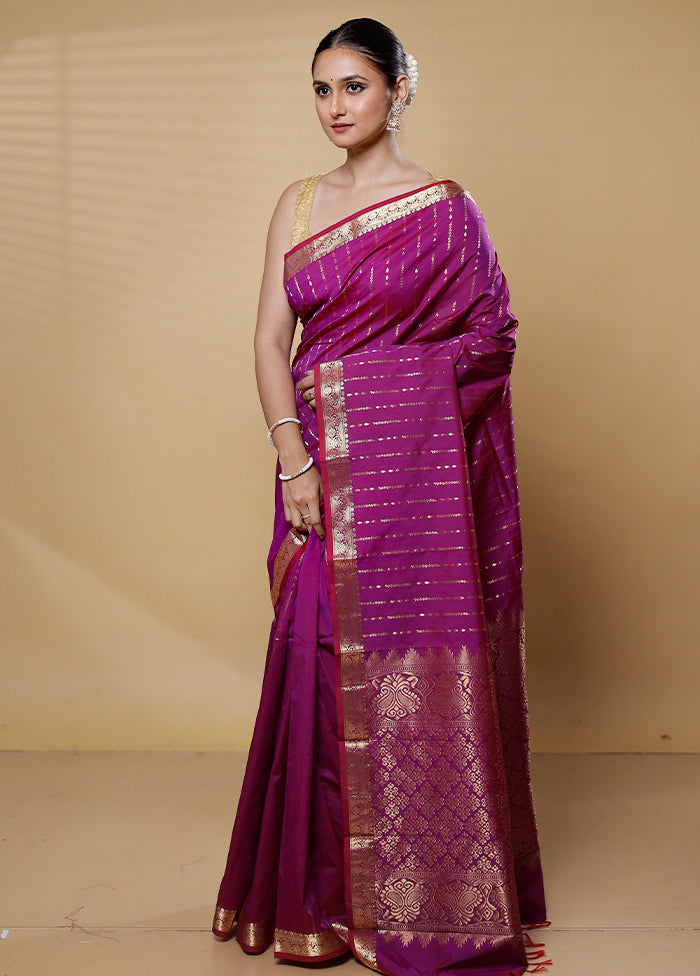 Purple Kanjivaram Silk Saree With Blouse Piece